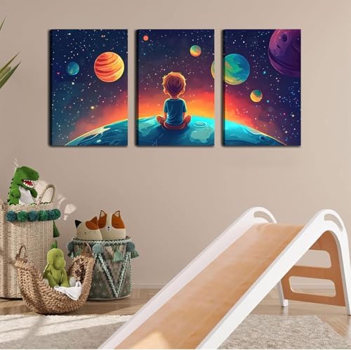 3Pcs Space Boy Canvas Wall Art Cute Inspirational Space Fantasy Wall decor - Image 5