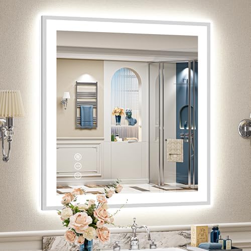32x36 Inch Brushed Nickel LED Bathroom Mirror, Backlit & Front Lit by Awandee