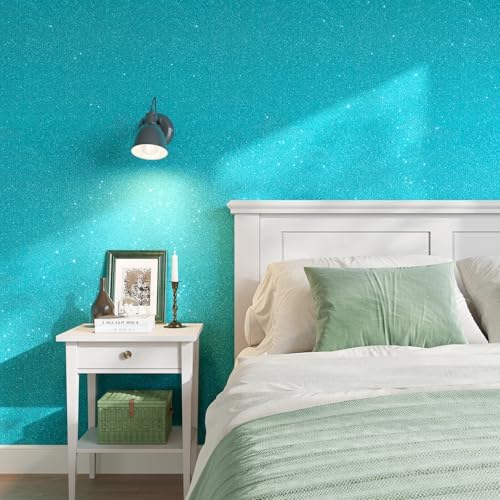 Teal Blue Glitter Peel and Stick Wallpaper Self Adhesive Sparkle Wallpaper - Image 2