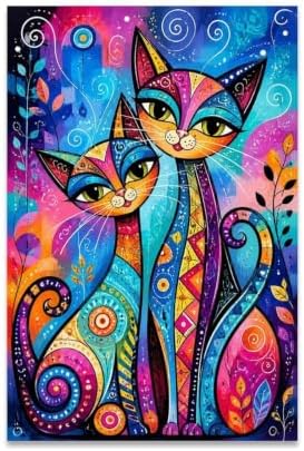Colorful Cat Portraits Poster Whimsical Cats Canvas Wall Art by Unknown