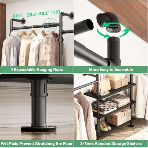 Aheaplus Expandable Industrial Pipe Clothing Rack, 7.3-10.9Ft Closet System - Image 3