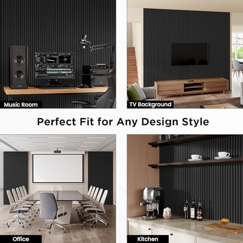 SMARTSTANDARD Wood Slat Acoustic Wall Panels 4 Pack 94"x12.6" Classic Black - Image 5