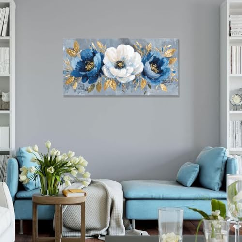 Modern Blue White Flower Canvas Wall Art - Image 5