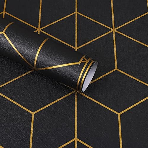Safiyya 590"x17.3" Black Wallpaper Gold and Black Contact Paper Peel and Stick by SAFIYYA