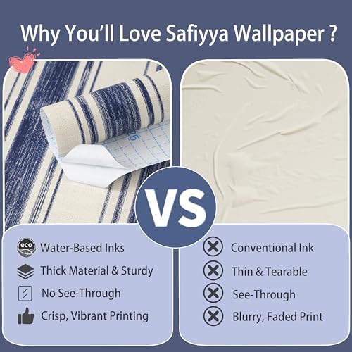 Safiyya Wallpaper Peel and Stick Blue and Cream White Hand-Painted Striped - Image 6