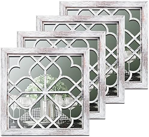 Tatuo 4 Pcs Mirrors Square Wall Mirror, Gorgeous Rustic Farmhouse Accent Mirror by Tatuo