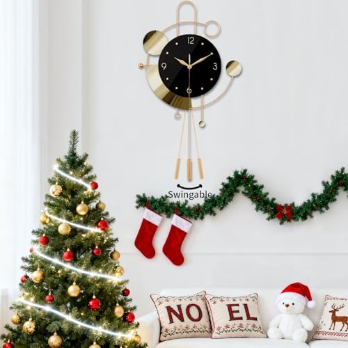 SIN&MI Wall Clock with Pendulum, Silent Non Ticking Battery Operated Modern - Image 6