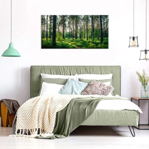 Calm Forest Landscape Wall Art for Living Room Office Green Canvas Painting - Image 4