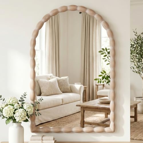 36"x24" Arched Solid Wood Farmhouse Decorative Wall Mirror by Unknown