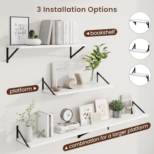 Axeman 30 Inch Floating Shelves, 10 Inch Deep White Wall Shelves Set of 2 - Image 4
