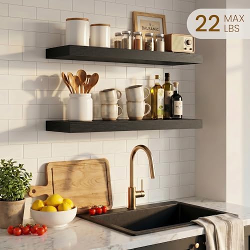Dreamland Floating Shelves, Rustic Wooden Black Wall Shelves - Image 2