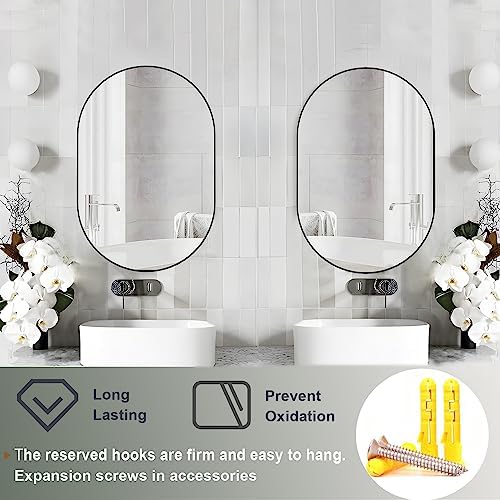 Oval Bathroom Mirror Capsule Wall Vanity Mirror, 2 Pieces 20"x30" Pill Mirrors - Image 4