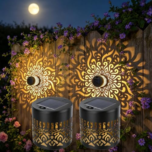 2 Pack Solar Fence Lights, Metal Mandala Pattern Solar Wall Light by CSHOMES
