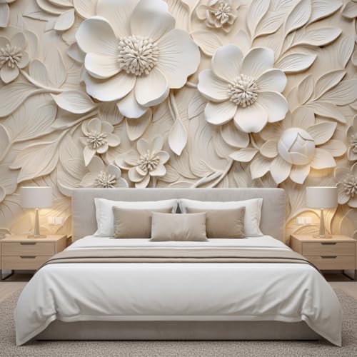 3D Relief Floral Peel and Stick Mural Wallpaper Magnolia Wall Mural by LOOWAP