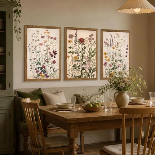 WRFON Botanical and Flower Canvas Wall Art, Framed Wildflower Wall Art Set of 3 - Image 5