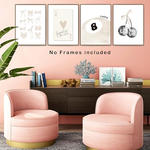 okaxscm Beige Coquette Trendy Preppy Wall Art Prints Set of 4, Coquette Room - Image 5
