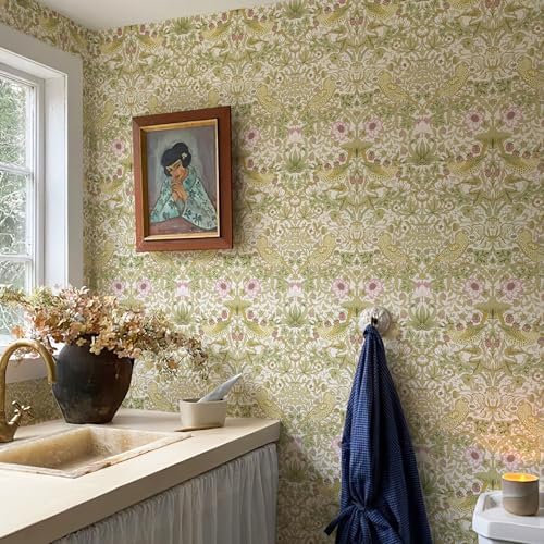 White Floral Peel and Stick Wallpaper William Morris Style Vintage - Image 4