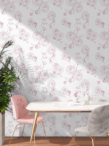 Safiyya 393"x17.3" Pink Floral Peel and Stick Wallpaper Modern Contact Paper - Image 2