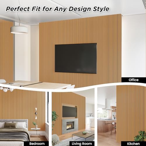 SMARTSTANDARD 2 Pack 106" x 12.6" Wood Slat Wall Panels, Light Brown - Image 2