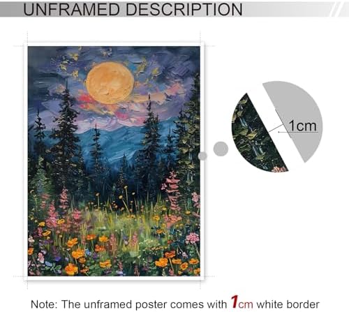 Yuaruo Vintage Full Moon Above The Wildflowers Canvas Wall Art, Mystical - Image 3