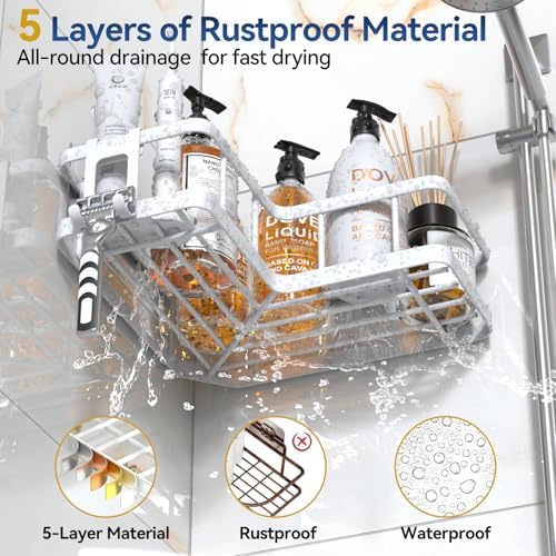 YASONIC Corner Shower Caddy Adhesive, 100% Rustproof Shower Organizer, No Drill - Image 6