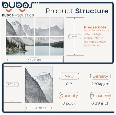 BUBOS 8 Pcs Art Acoustic Wall Panel, 47.2”x31.4”Self Adhesive - Image 2