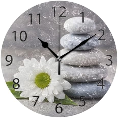 ABLINK Hipster Zen Stone and Flower Round Wall Clock, Silent Non Ticking Oil by Unknown