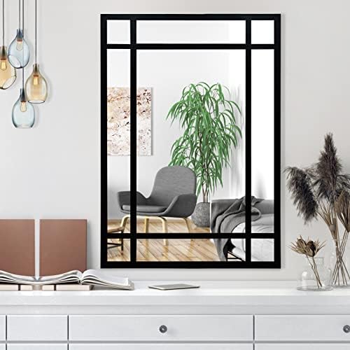 HQiJun Black Rectangle Mirror, Farmhouse Decorative Wall Mirror - Image 2