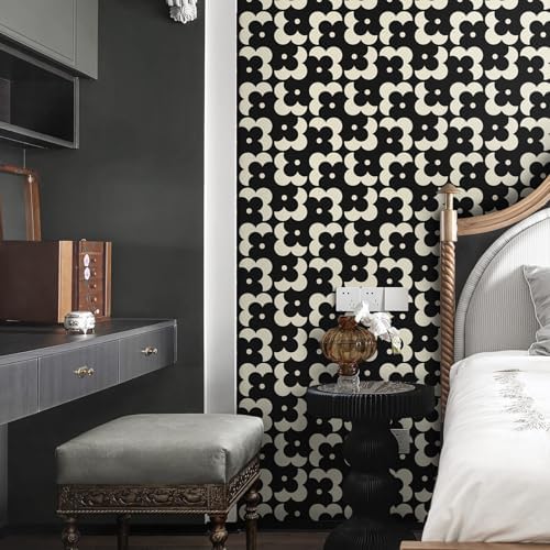 Ismoon Geometric Peel and Stick Wallpaper Boho Black and Beige Contact Paper - Image 6