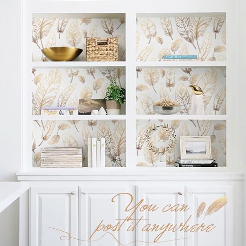 White Peel and Stick Wallpaper 17.7"x300" Feather Wallpaper Removable Modern - Image 4