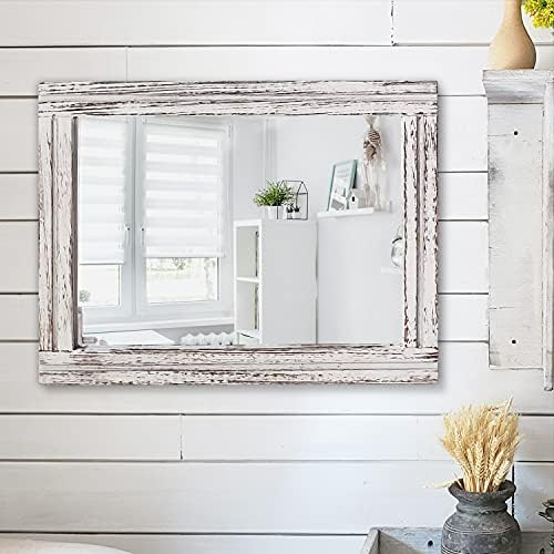 AAZZKANG Rustic Wall Mirror Rectangle Wood Framed Large 20"x16" - Image 4