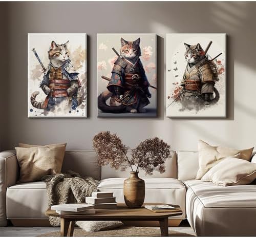 Japanese Cat Wall Art Poster Samurai Cat Canvas Wall Decor Japanese Anime - Image 4