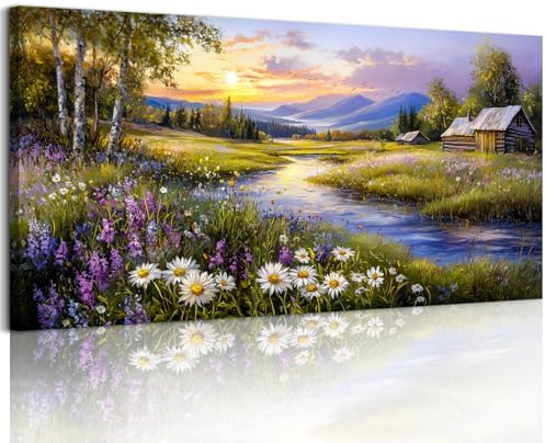 SERIMINO Large Landscape Wall Art, Meadow Wildflower Canvas Art 29"X57" by SERIMINO