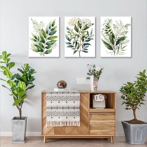 Bwodke Green Botanical Leaf Canvas Wall Art Set of 3, 12x16 inch - Image 2