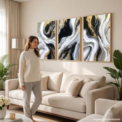 Hand Painted 3D Textured Black and Gold Abstract Wall Art - Image 4