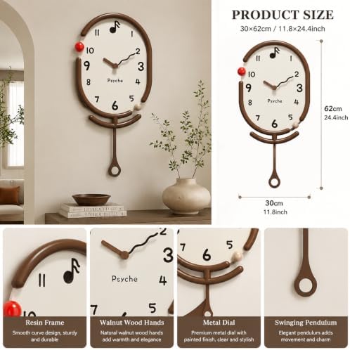 Modern Pendulum Wall Clock, Decorative Resin Frame Clock - Image 3