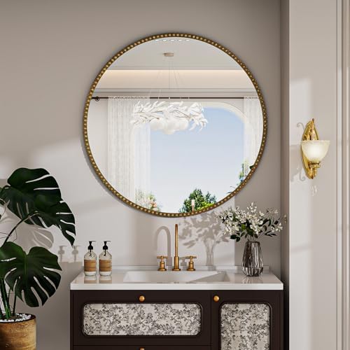 Vintage Round Mirror, 32 Inch Wall-Mounted - Image 3
