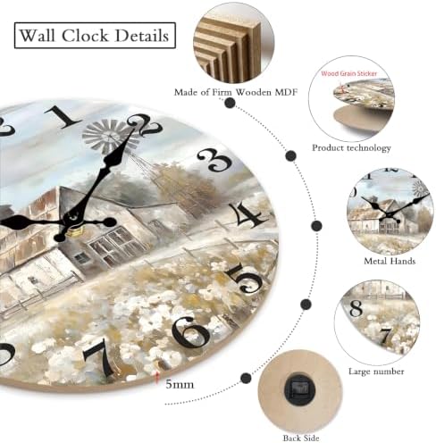 XFM Silent Wooden Wall Clock 16 Inch Windmill Barn - Image 3
