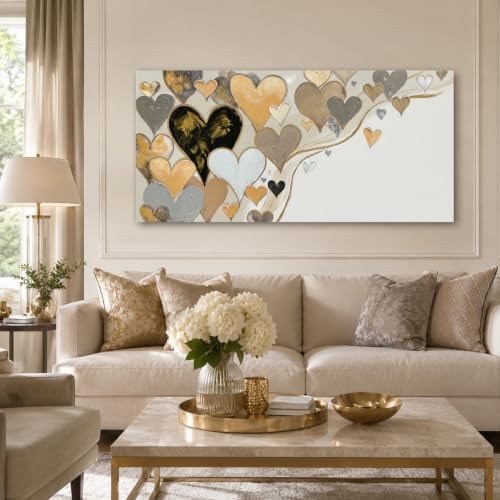 Anolyfi Gold Heart Modern Decor Neutral Canvas Wall Art - Image 6