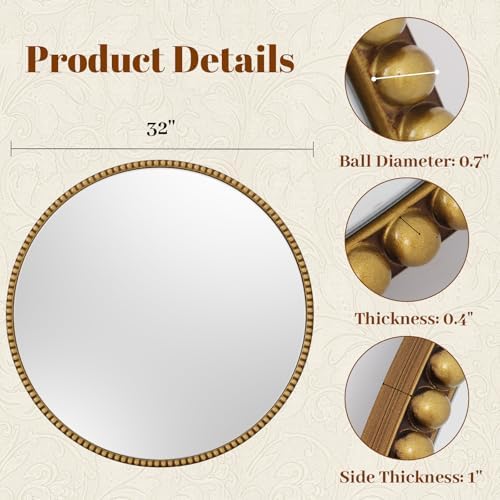 Vintage Round Mirror, 32 Inch Wall-Mounted - Image 4