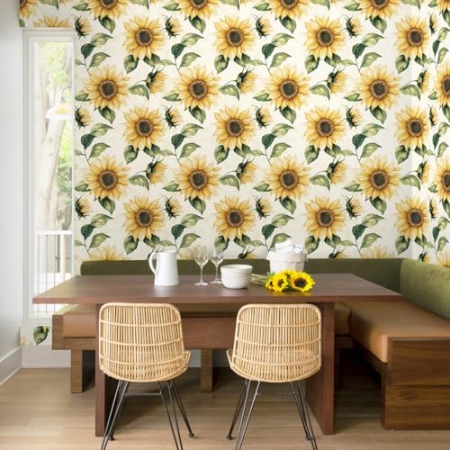 Yasinet Sunflower Peel and Stick Wallpaper Boho Floral Wallpaper - Image 3