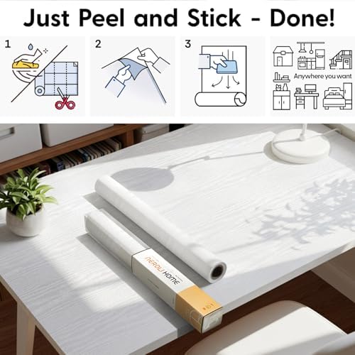 White Wood Grain Contact Paper, 17.3" x 118" Peel and Stick Wallpaper, - Image 4