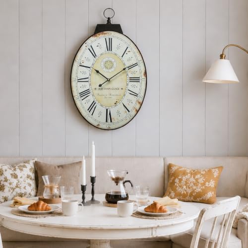 29 Inch Vintage Oval Wall Clock, Silent Non-Ticking Battery Operated Wall Clocks - Image 6