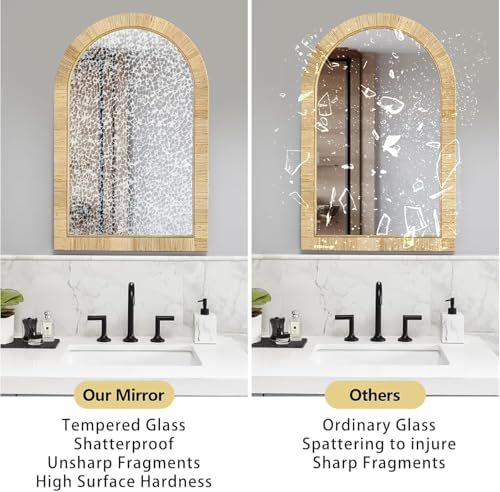 Decorative Rattan Wall Mirror, Boho Bathroom Modern Makeup Mirror, Rustic Wall - Image 2