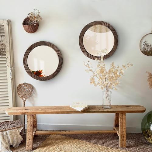 LOSOUR Round Mirror, Farmhouse Decor Solid Wood Frame Wall Circle Mirror - Image 2