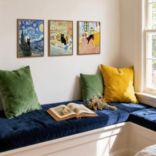 WENGTIAO 3Pcs Funny Black Cat Van Gogh Famous Painting Wall Art 12" x16x3 - Image 6