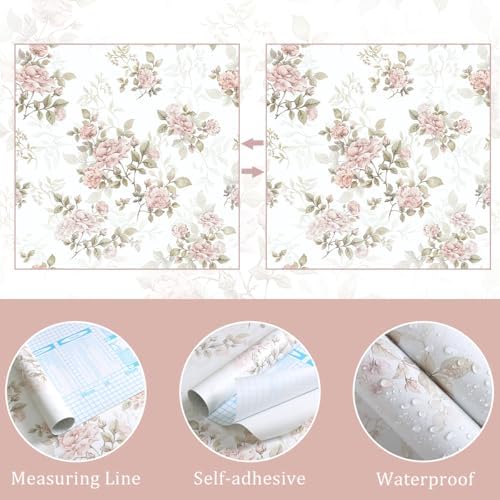 Floral Peel and Stick Wallpaper Pink Rose Wallpaper 16.9in×118in - Image 6