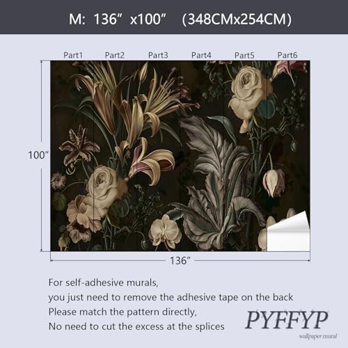 PYFFYP-Dark Flower Peel and Stick Wallpaper Vintage Plant wall murals - Image 5