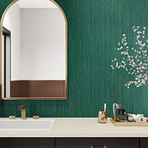 VEELIKE Textured Teal Green Grasscloth Peel and Stick Wallpaper 32''x118'' Faux - Image 5