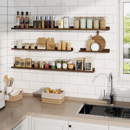 RICHFOCUS Picture Ledge Shelf, 72 inch Floating Shelves Set of 2, Wood Wall - Image 2